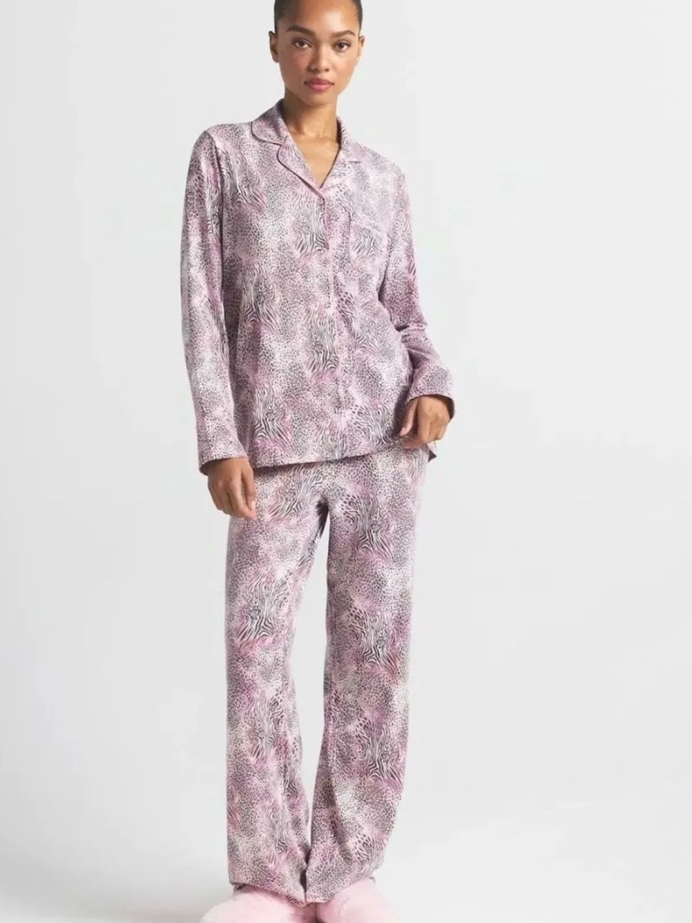 SKIMS Pink Patterned Long-Sleeve Pajama Set | Retail $88